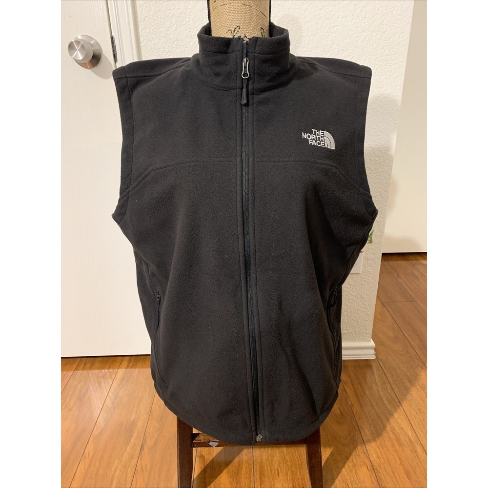 the north face large mens fleece sleeveless jacket black full zip guc